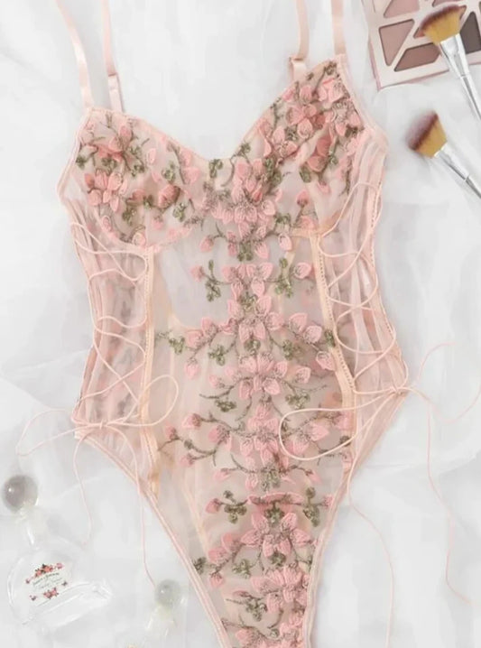 164-Sheer Floral Bodysuit