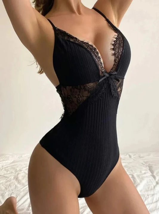 200-Ribbed Lace Bodysuit